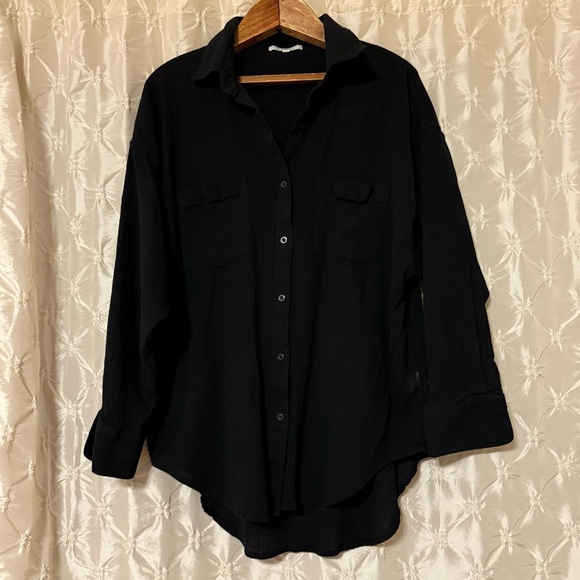 Z Supply Midnight Black Lalo Gauze Button Front Shirt - Picture 4 of 11